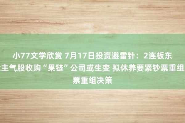 小77文学欣赏 7月17日投资避雷针：2连板东说念主气股收购“果链”公司或生变 拟休养要紧钞票重组决策